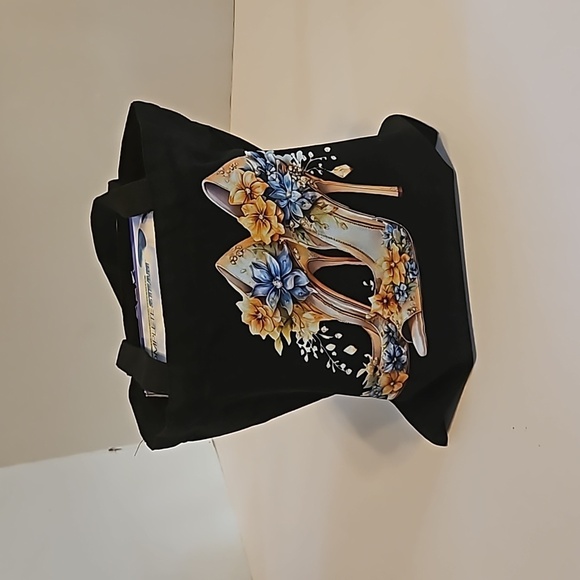 Hand Crafred Reusable Tote Bag Sunflower Motif Black Canvas Bag Multicolored 13" - Picture 15 of 17